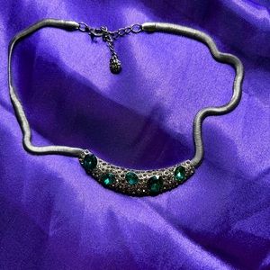 Beautiful Tagged Gunmetal and Green Rhinestone Choker. Tag says M.